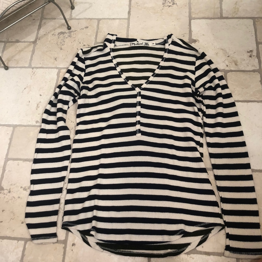 Michael Stars thermal striped top wit hood